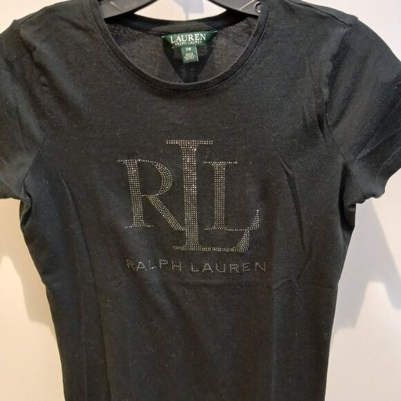 Lauren Polo Ralph Lauren Black Embellished Tee - Picture 1 of 5